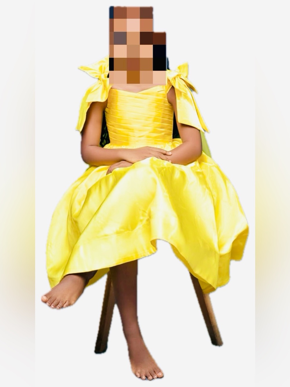 Yellow Bow-Shoulder Girls' Party Dress